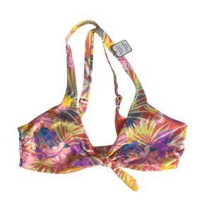 Time and Tru Tropical Floral Print Halter Bikini Top Large Orange New Swimwear